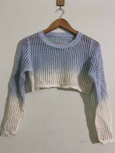 blue/White Cropped Sweater