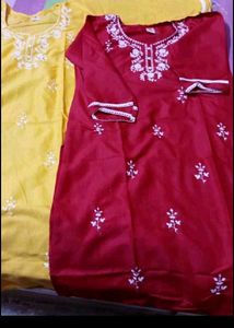 Maroon Embroidered Kurta