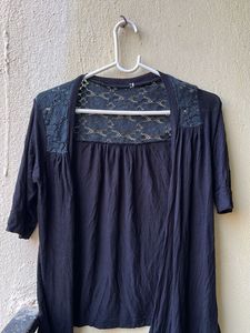 Lace Detail Black Cardigan