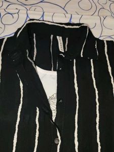 Black Colored Shirt Style Sleeveless Crop Top
