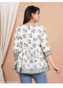 Floral Print Balck And White Short Kurti ❤️