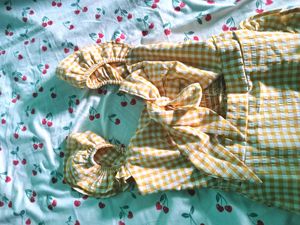 Mustard Checked Cut - Out Smocked Bow Flared Dress