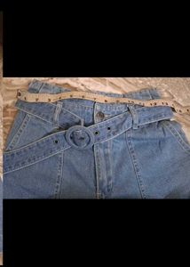 Belted Wide Leg Denim Jeans
