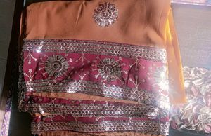 Elegant Brown Saree with Sequins