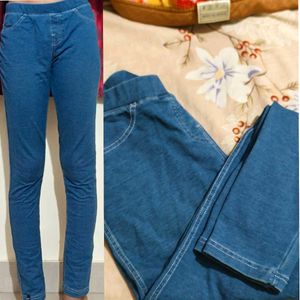 Skinny Cotton Denim-Look Leggings