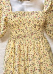 Mini Floral Print Yellow Midi Size Dress