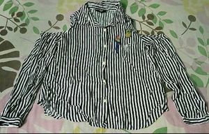 Striped Cold Shoulder Button Down