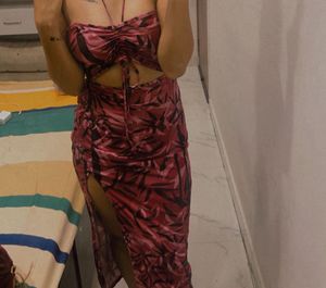 Floral Halter Cutout Slit Dress