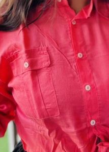 Coral Cropped Tie-Front Shirt