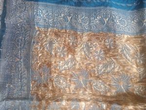 Blue Paisley Fabric with Embellished Border