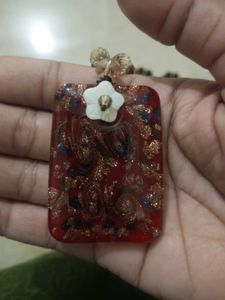 Beaded Necklace with Red Pendant
