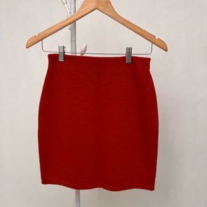 Red Ribbed Mini Skirt