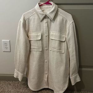 H&M oversized pearl trim collared shirt/jacket