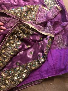 Heavy Embroidered Purple Saree With Blouse