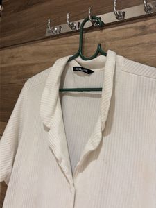 unisex White Button-Down Short Sleeve Shirt