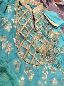 Aqua Embroidered Kurta Set