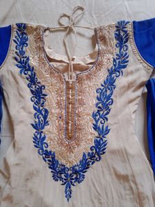Elegant Beige And Blue Anarkali Suit