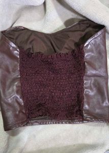 Brown Faux Leather Corset Top