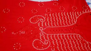Red  Chikenkari Embroidered Kurta With Free Saree