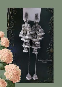 Ozidized Silver Layered Jhumka bunch Stud Earrings