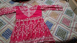 Embroidered Pink Kurta/Kurti pant garara