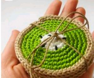 Kiwi Crochet Coasters(Set Of 4 Withcover)