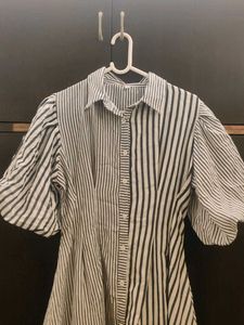 Korean Soft Striped Shirt Dress