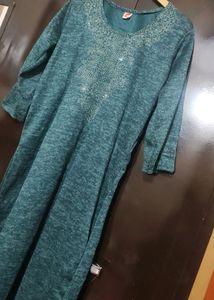 Sea Green Winter Kurta Plazo With Dupatta 42 Bust