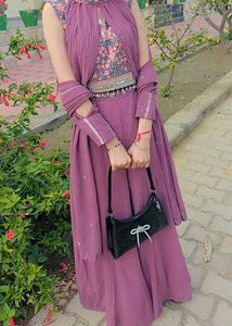 Purple Crop Top Plazo Set