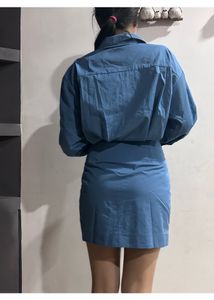 Blue Button-Down Mini Dress