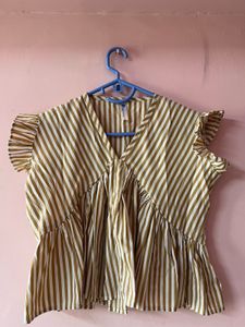 Striped Ruffle Sleeve Top  And Pink Tunic