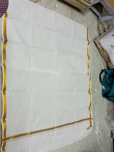Traditional Kerala Kasavu Dhoti 7'2"X3' White