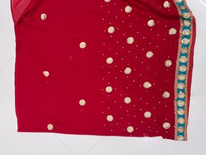 Heavy Work Red Saree
