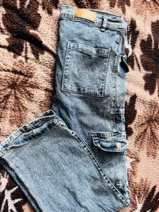 Light Wash Denim Cargo Pants