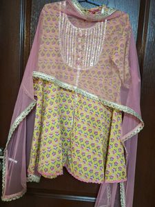 Girls Lime Green &amp; Pink Floral Sharara Se