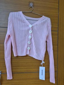 Pink Flower Button Cardigan