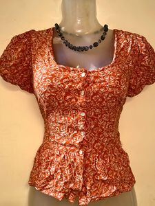 Vintage Florals Orange Top❤️