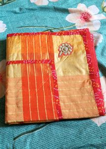 Orange &amp; Gold Sari with Embellishment