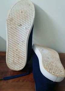 Navy Blue &amp; White Striped Sneakers