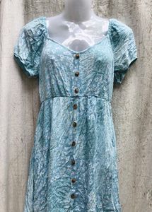 Aqua Floral Button-Down Dress