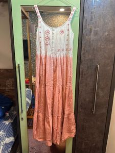 Bombay Paisley Peach Embroidered Tiered Dress
