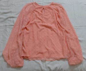 Peach Swiss Dot Balloon Sleeve Blouse