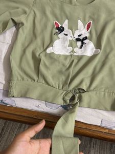 Cute Bunny Applique Tie-Front Top