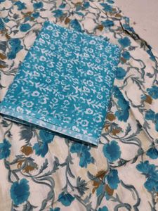 Floral Dress Material Sky Blue Soft Cotton