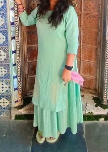 Green Embroidered Double Layered Kurti