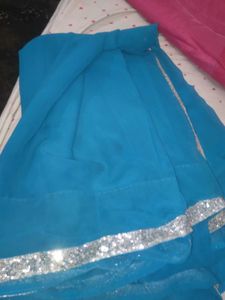 Teal Saree with Silver Border