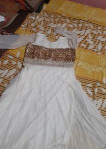 Diwali Sale--White Anaarkali Suit