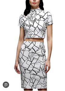Geometric Crop Top Skirt Set