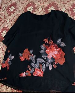 Floral Print Black Top