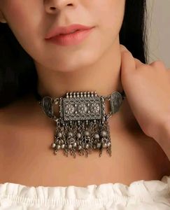 Silver Oxidized Choker Necklace